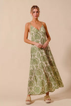 SO ME Damask Floral Summer Maxi Flowy Dress With Open Back