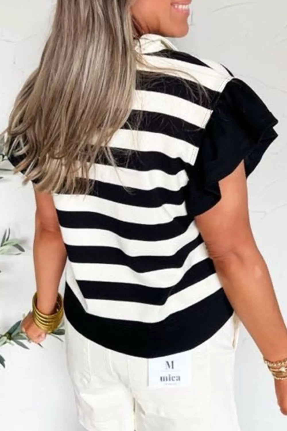 Striped Ruffle Sleeve Blouse