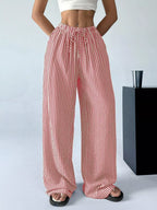 Full Size Striped Drawstring Waist Wide Leg Pants Plus Size