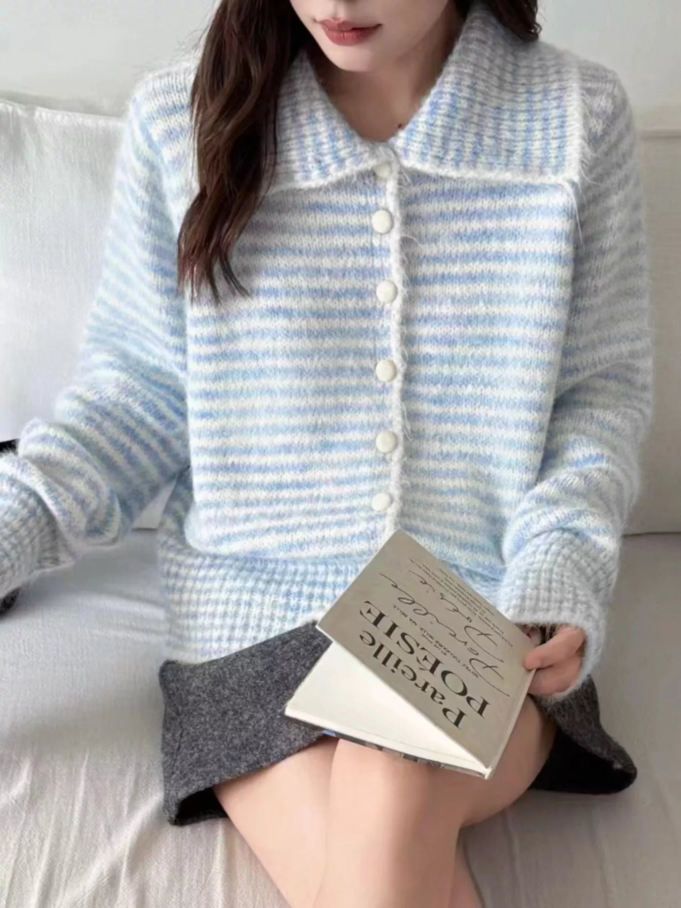 Striped Knit Button-Down Cardigan