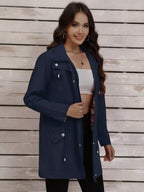 Drawstring Snap-Down Trench Coat