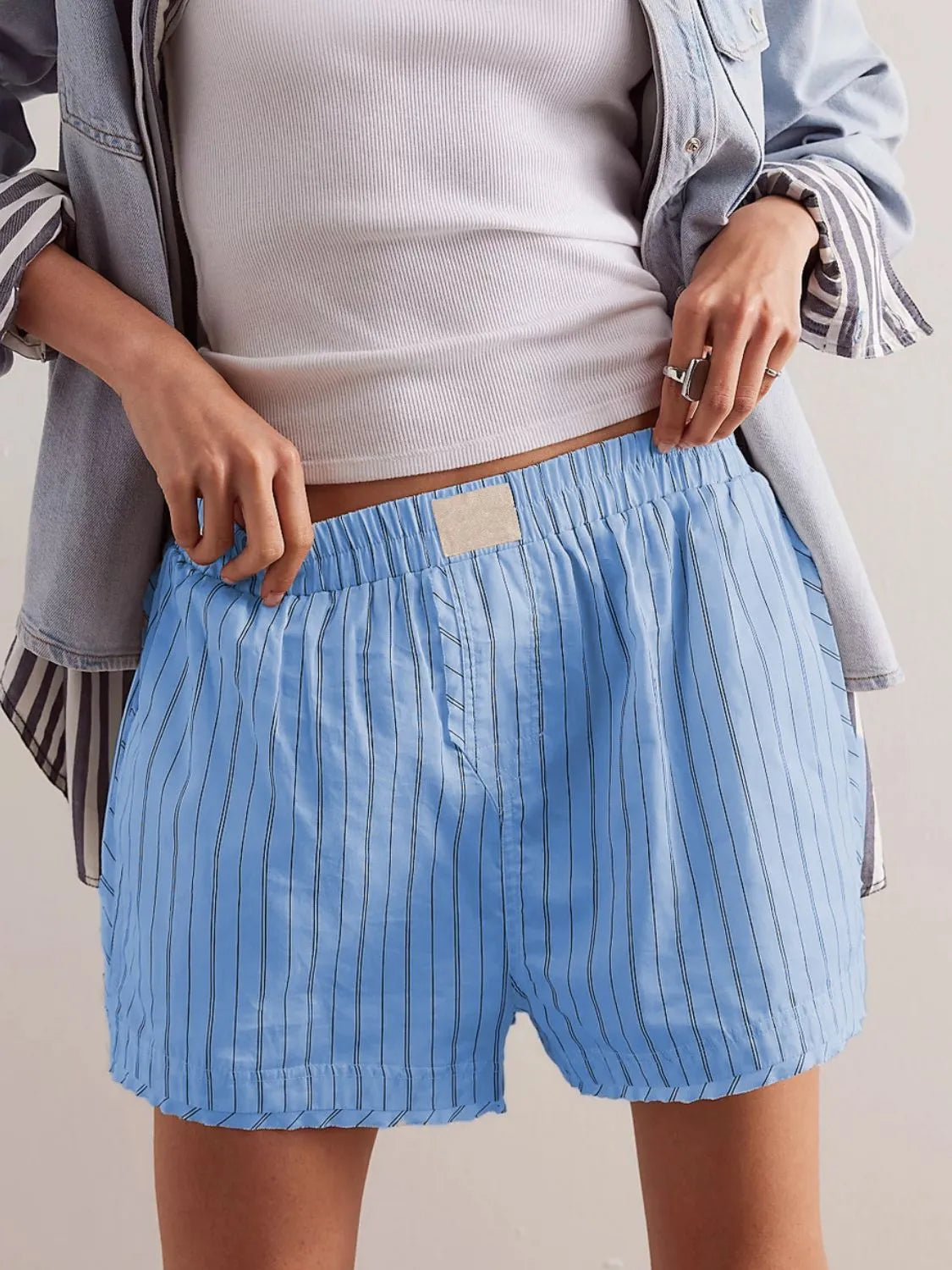 Striped Elastic Waist Shorts