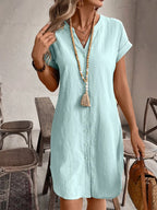 Plus Size Casual Button-Down Short Sleeve Dress