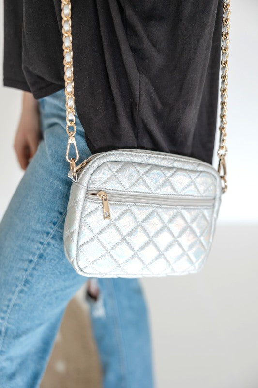 SueEllen Quilted Small Crossbody Bag with Gold Cha