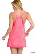 Zenana Acid Washed Mini Dress With Built-in Romper Liner