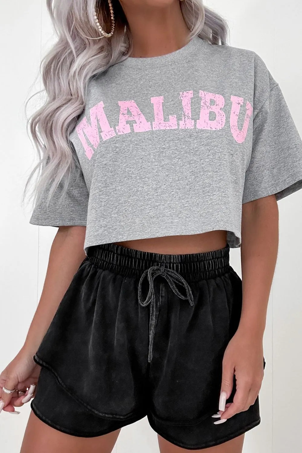 Mineral Wash French Terry High Waist Casual Shorts