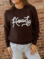 Howdy Embroidered Graphic Western Sweater