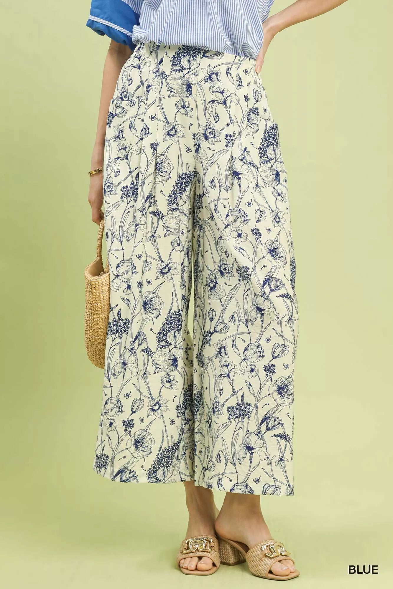 Umgee Two Tone Floral Print Pants