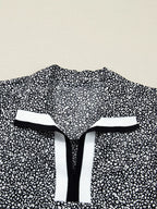 Leopard Print Contrast Striped Trim Polo Collar Short Sleeve Dress with Pockets