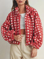 Plaid Zip Up Sherpa Jacket