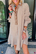 Striped Ruffle Hem Shirt Dress