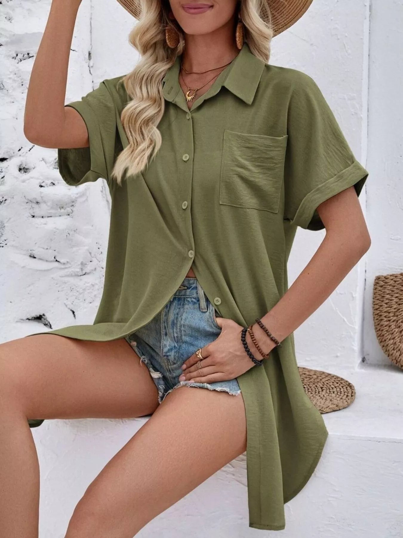 Relaxed Fit Button-Down Longline Shirt