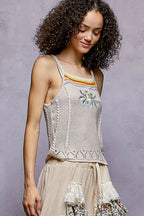 POL Embroidered Floral Square Neck Knit Cami