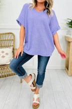 Waffle V Neck Short Sleeve Top