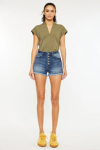 Kancan High Rise Frayed Hem Denim Shorts