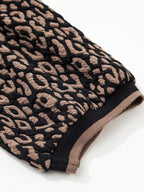 Leopard Print Puffy Bracelet Sleeve Contrast Trim Round Neck Top