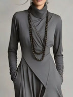Full Size Asymmetrical Hem Turtleneck Dress Plus Size