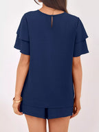 Ruffle Sleeve Top and Shorts Two-Piece Set