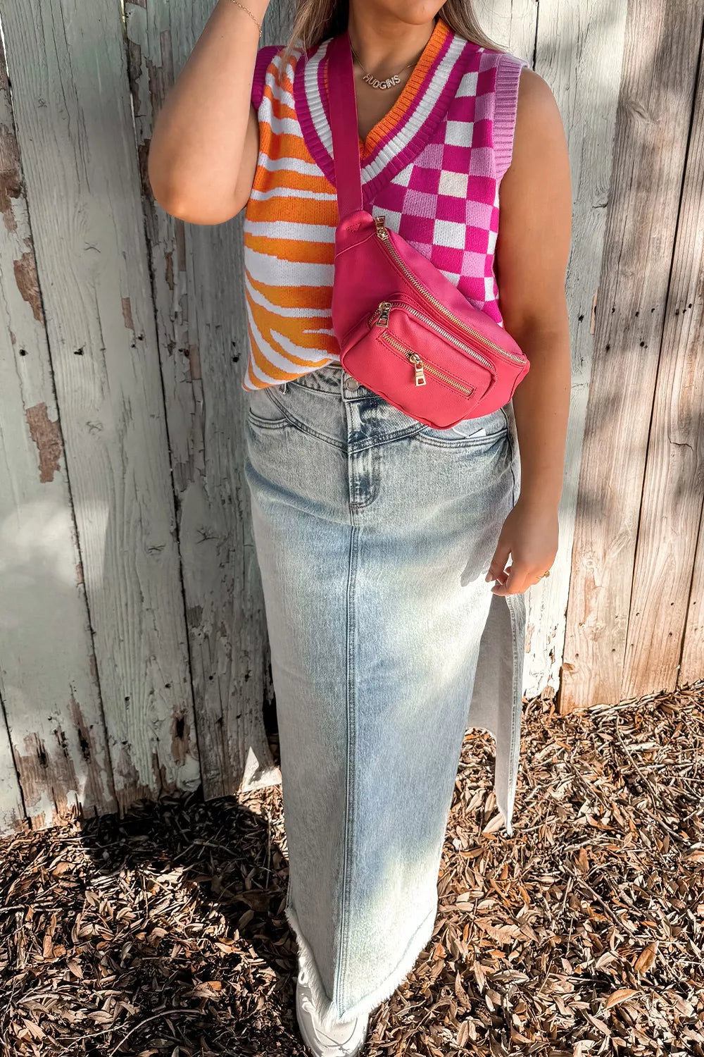Striped Checkered Contrast Patchwork V Neck Sweater Vest