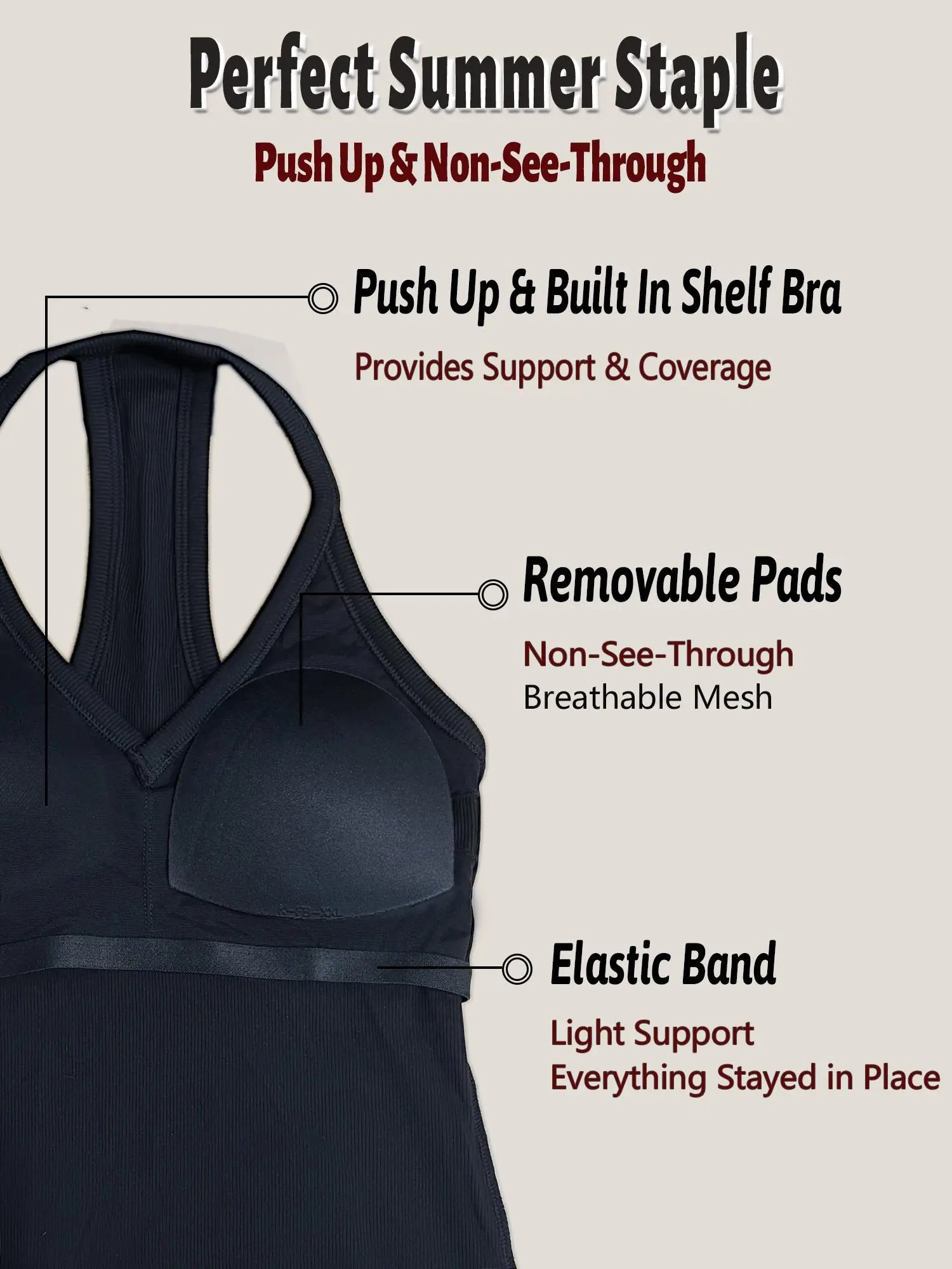 V Neck Cotton Tank Tops with Built-in Shelf Bra