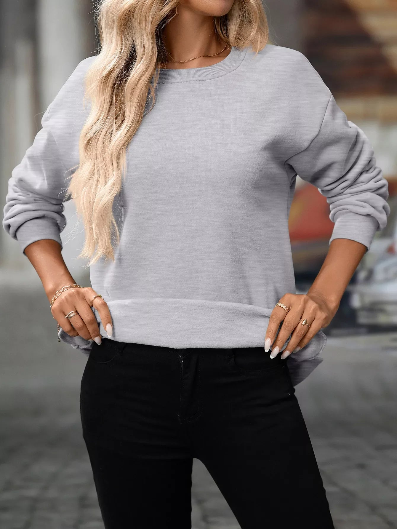Casual Solid Color Long Sleeve Sweatshirt