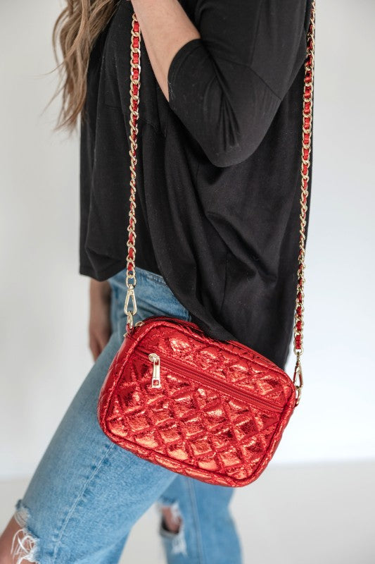 SueEllen Quilted Small Crossbody Bag with Gold Cha
