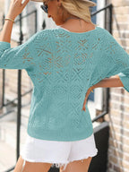 Openwork 3/4 Sleeve Knit Cover Up