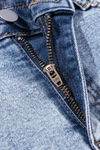 Rhinestone Light Wash Raw Hem High Waist Denim Shorts