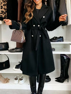 Double-Breasted Tie Waist Overcoat