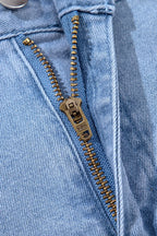 Pleated Patchwork Panel Lightweight Denim Shorts
