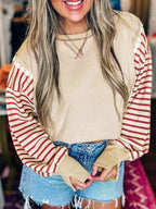 Stripe Sleeve Patchwork Casual Sweatshirt