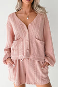 Cable Knit V Neck Cardigan and Shorts Set