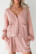 Cable Knit V Neck Cardigan and Shorts Set
