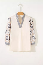 Notched Floral Sleeve Blouse