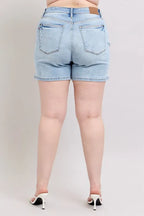 Judy Blue Full Size Mid Rise Washed Denim Shorts Plus Size