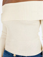 Off-Shoulder Ribbed Knit Sweater