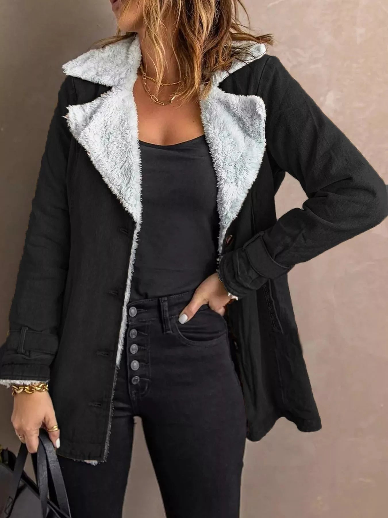 Full Size Sherpa Lined Button Up Outerwear Plus Size