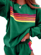 Striped Round Neck Sweatshirt and Shorts Set