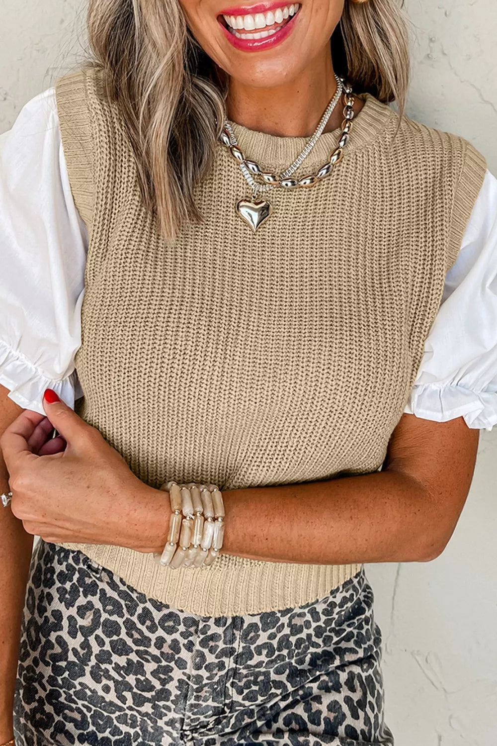 Round Neck Puff Sleeve Sweater