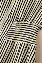 Stripe V Neck Zip Front Cinched High Waist Midi Dress