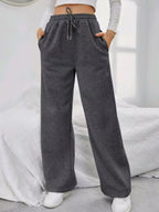 Relaxed Fit Drawstring Waist Solid Pants