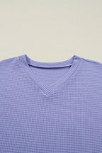 Waffle V Neck Short Sleeve Top