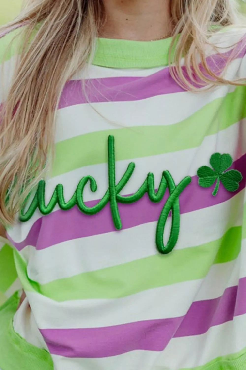 Lucky Striped Round Neck T-Shirt