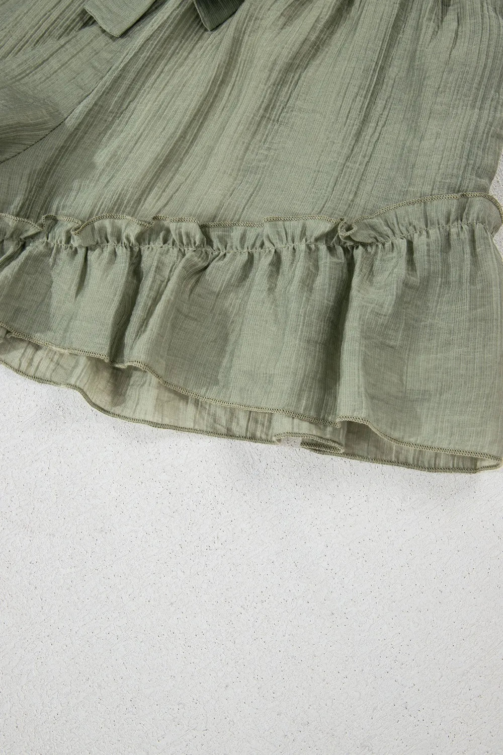 Textured Tie Waist Ruffle Hem Shorts