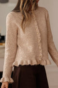 Ruffled Trim Button-Down Cardigan