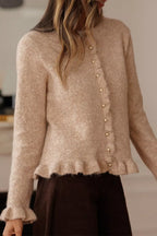 Ruffled Trim Button-Down Cardigan