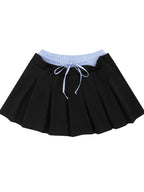 Drawstring Pleated Mini Skirt