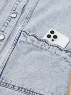 Scalloped Trim Patch Pocket Button Front Denim Vest