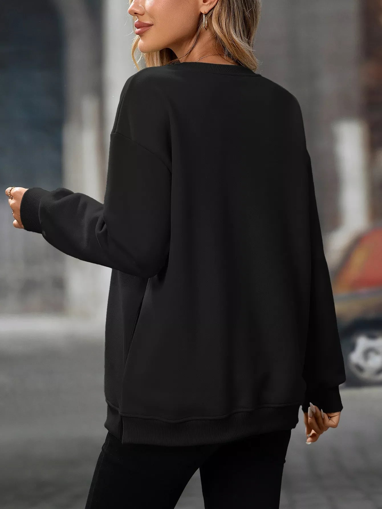 Casual Solid Color Long Sleeve Sweatshirt