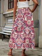Smocked Printed High Waist Skirt